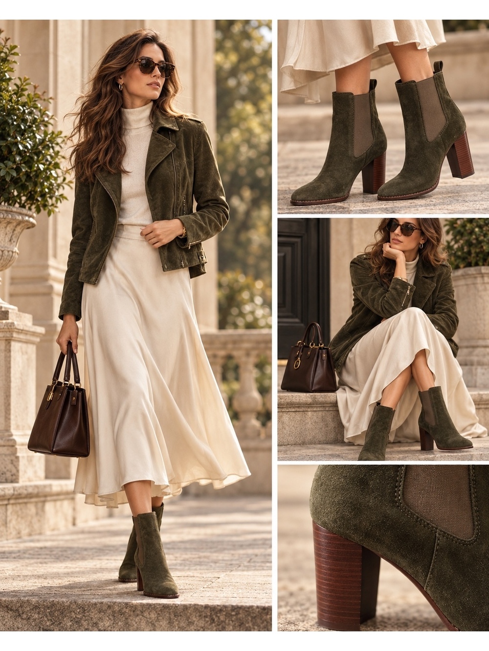 Lauren Ralph Lauren Mylah Olive Suede Chelsea Boots Size 9 Block Heel NWOT